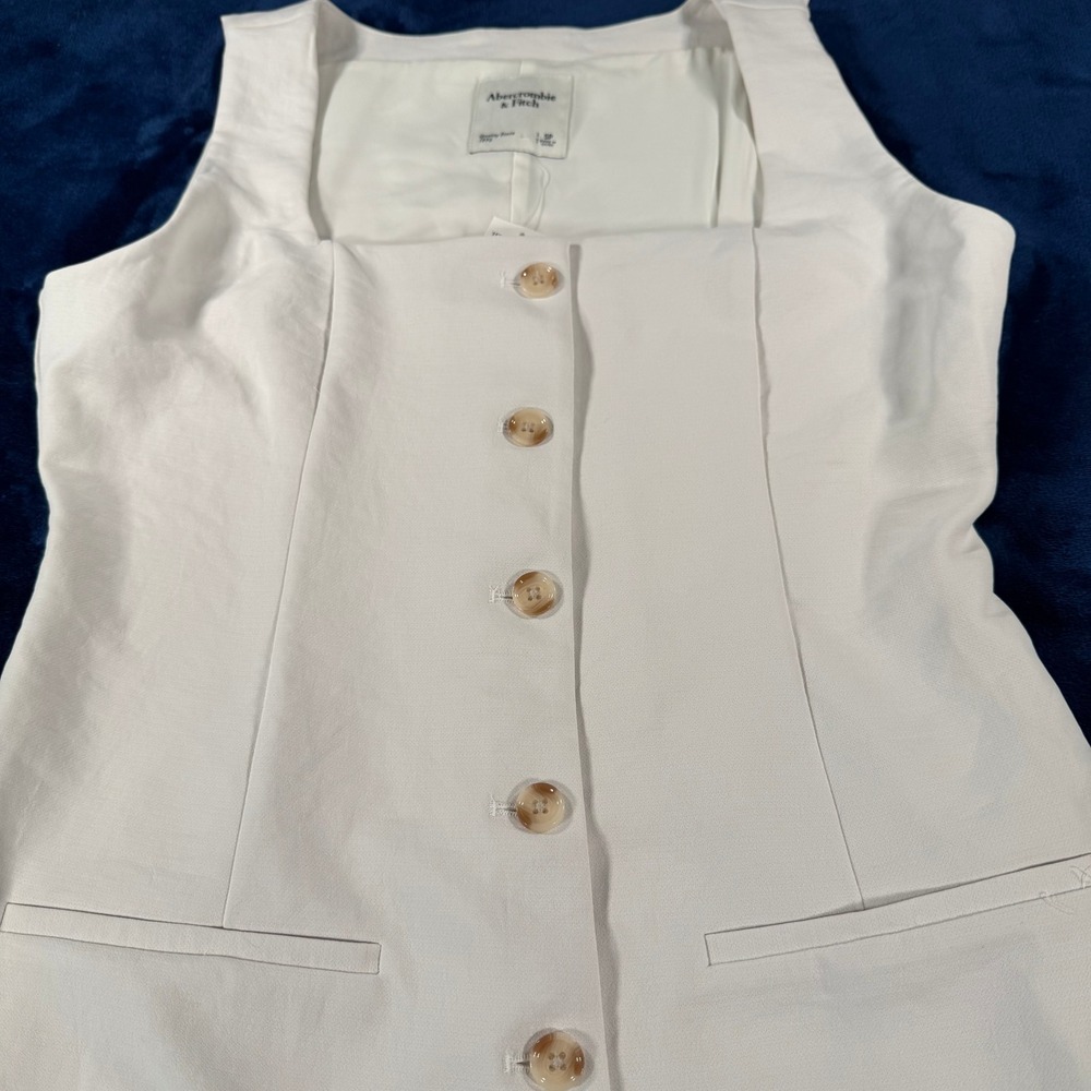 Abercrombie & Fitch Mini Dress Women Small P White Square Neck Button Front NWT - Picture 2 of 8